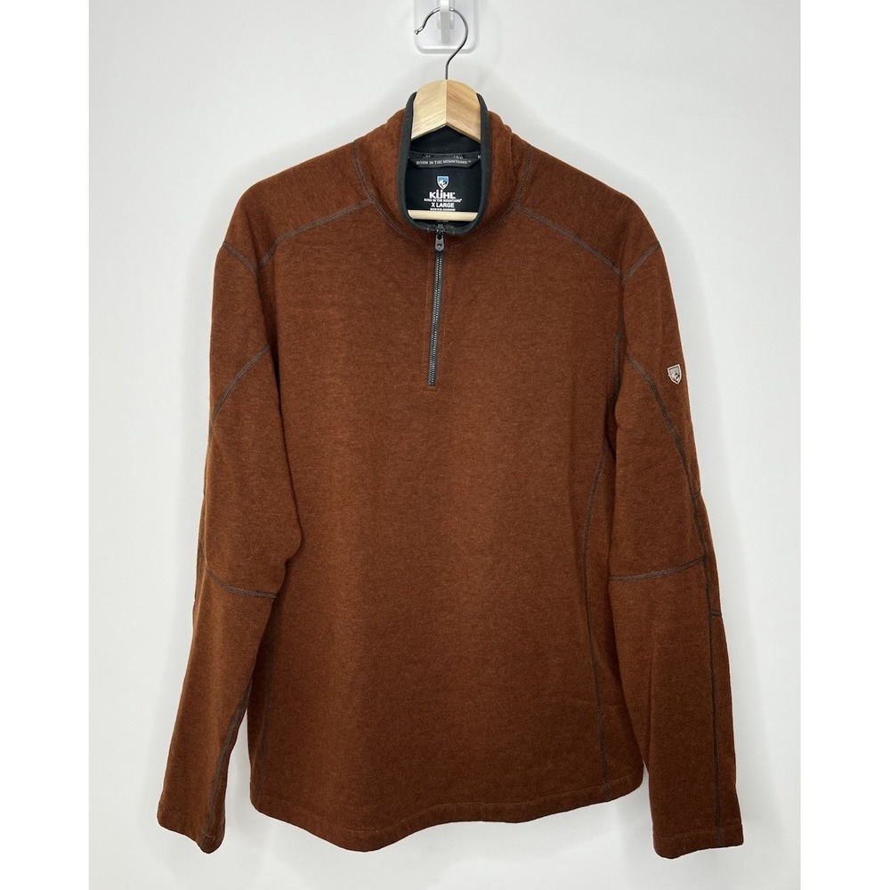 Kuhl Revel Fleece Sweater Mens XL Orange 1/4 Zip Pullover Hiking Outdoor Jacket